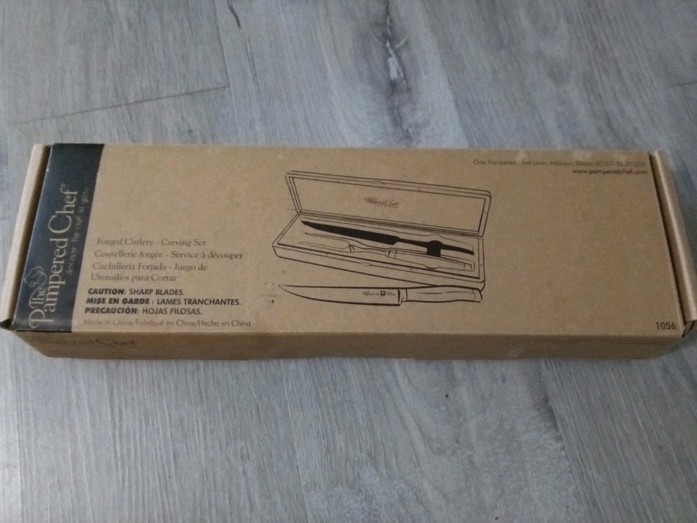 Pampered Chef Forged Cutlery Carving Set Knife Fork 1056 Open Box