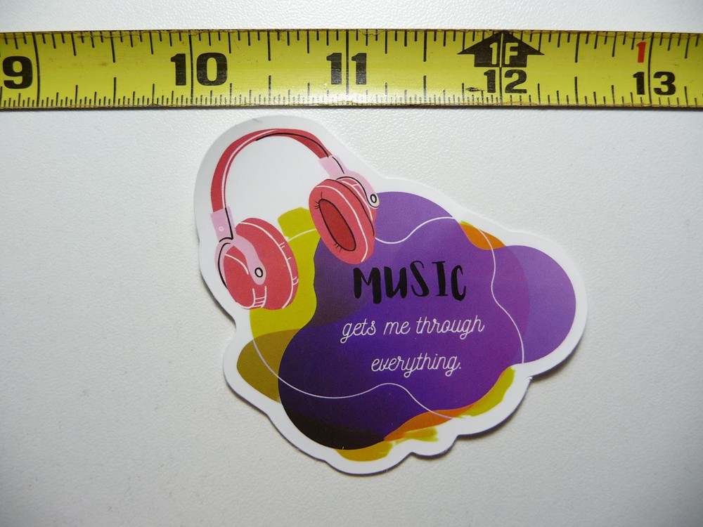 MUSIC GETS ME THROUGH EVERYTHING HEADPHONES STICKER DECAL BAND SONGS MUSICIAN