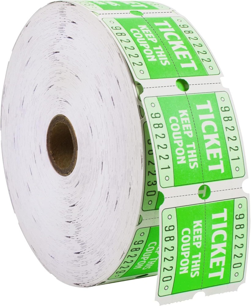 L LIKED Raffle Tickets Double Roll 2000 2x2 Inches, Green 2000