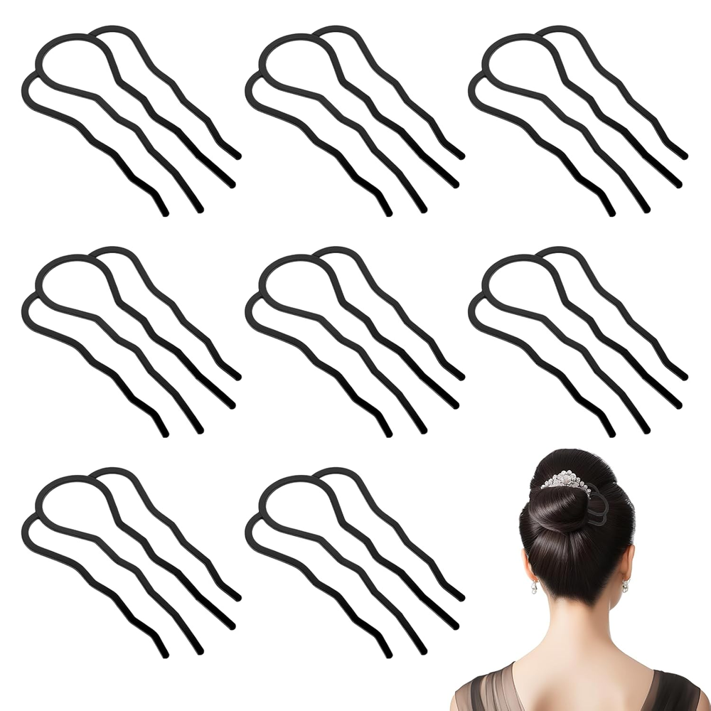 8 Pcs Hair Side Combs, Hairpins for Updos, 4 Prong Metal Updo Hair Pins, Black U