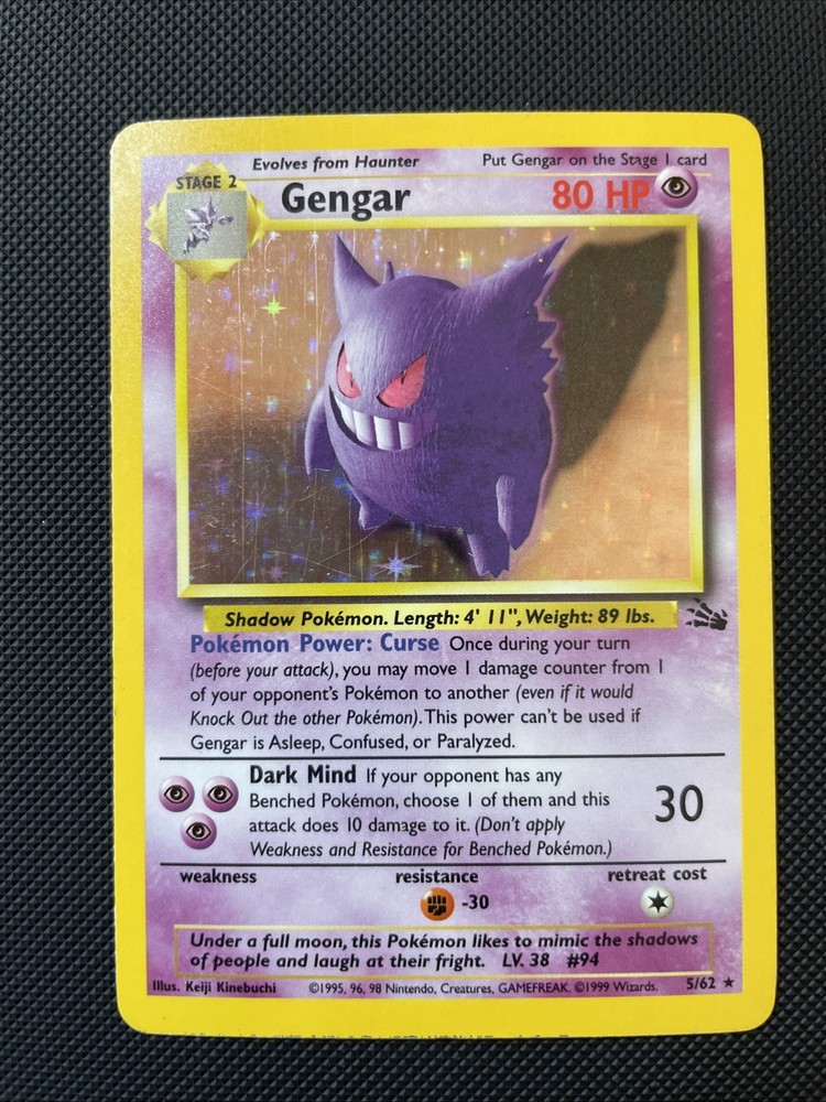 Gengar Holo Rare 5/62 Fossil Unlimited 1999 WOTC Pokemon Card LP Condition