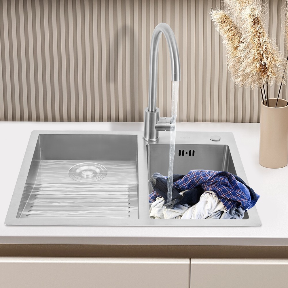 Stainless Steel Laundry Sink with Faucet Washboard & Dual Basins for Welding