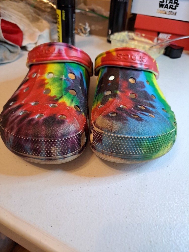 Crocs Junior 2 All Terrain Clogs Tie Dyed Lightweight Comfort Shoes sz7 M 9W