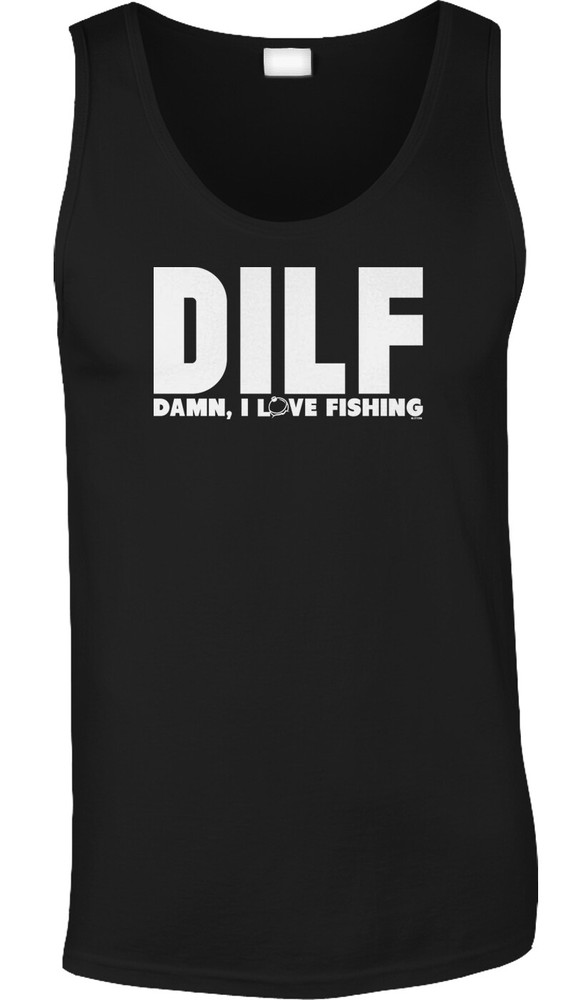 DILF Fathers Day Gift Funny Humorous Dad Fishing Fan Text Quote Slogan Mens Tank-image