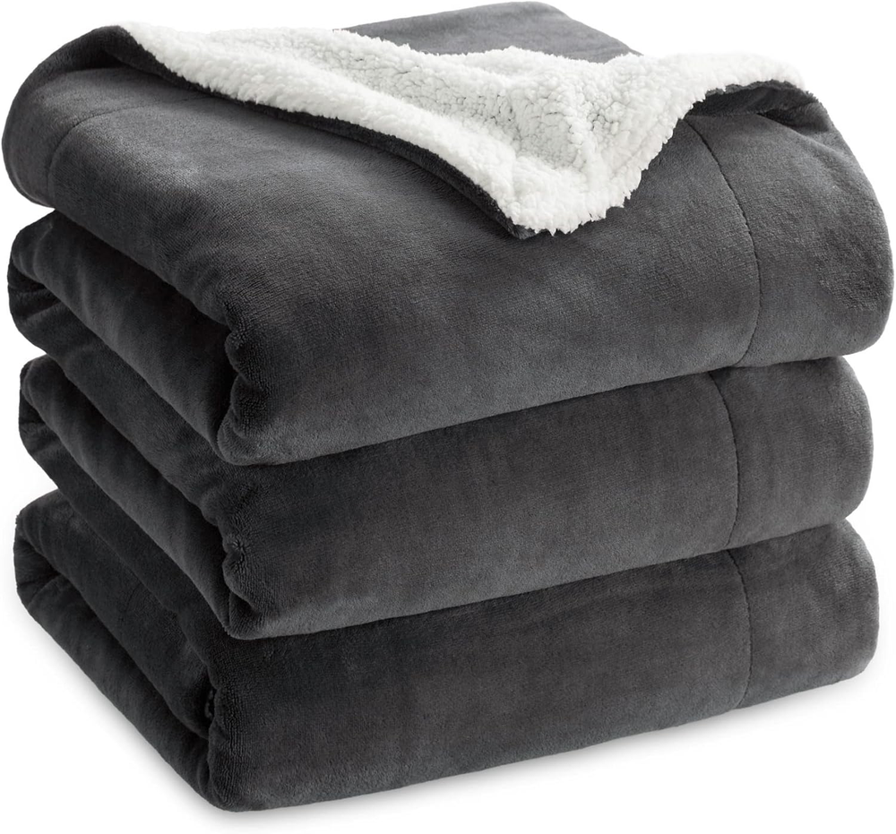 Sherpa Fleece Queen Blanket 90x90 Charcoal Warm Soft Plush All-Season