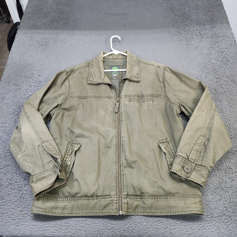 Timberland Jacket Mens XL Green Canvas Full Zip Lined Military Workwear Outdoor