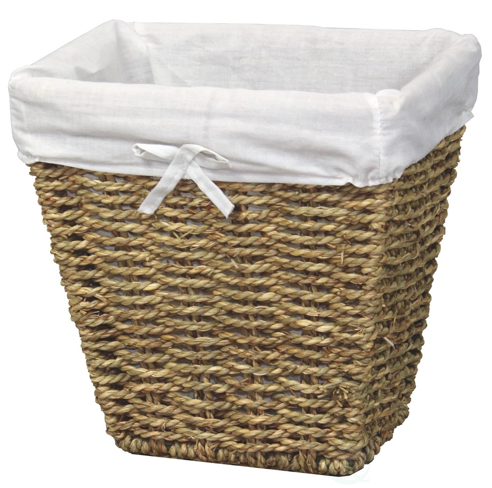 Woven Seagrass Small Waste Bin White Washable Lining, Medium, Brown
