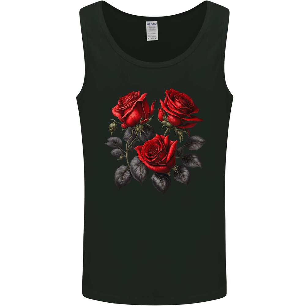3 Red Roses Gothic Goth Mens Vest Tank Top