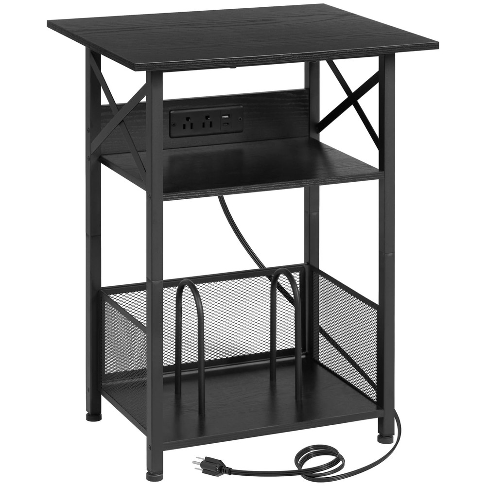 Wooden Record Player Stand with Built-in Charging Station & Storage for Vinyl Turntables