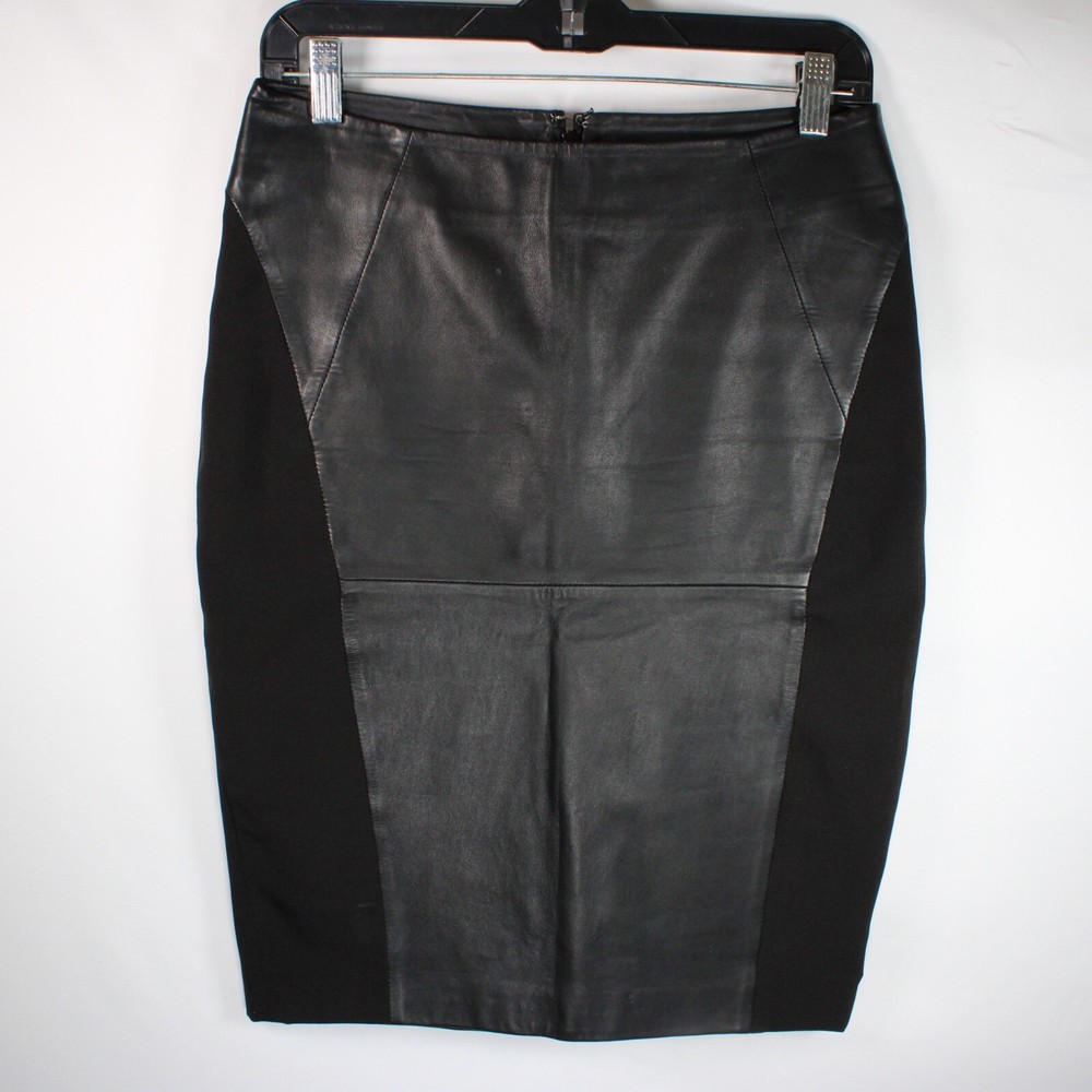 Reiss Harlem Stretch Leather Blend Mini Skirt UK10 Black Side Panels