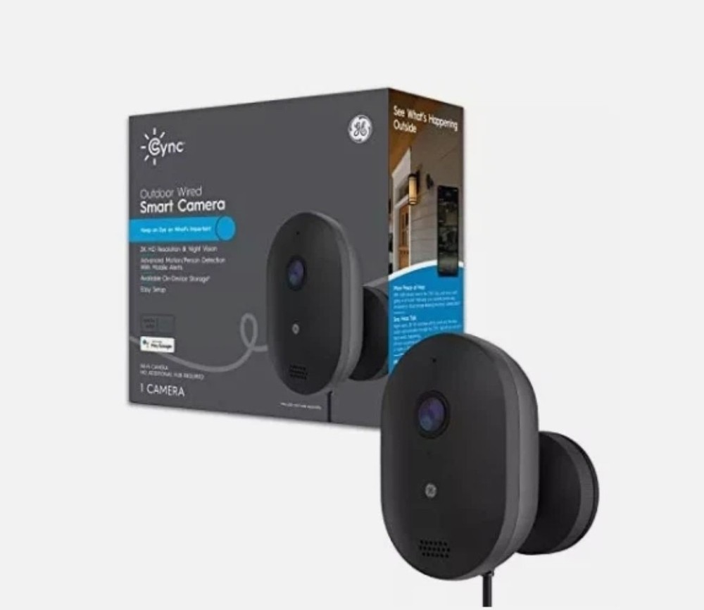 GE Smart Outdoor Security Camera 2K HD Camera Weather-Resistant Night Vision