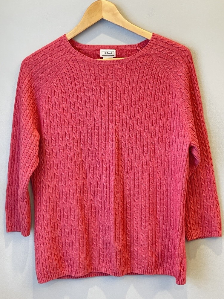 L.L. Bean Women's Long Sleeve Cable Knit Crewneck Cashmere Cotton Sweater Large