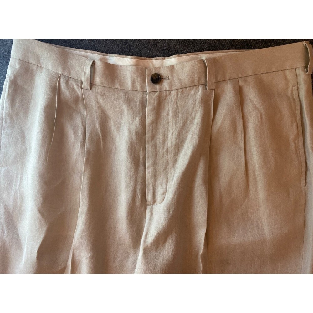 Brooks Brothers 346 Mens Beige Linen Pants 40x30 Lightweight Straight Leg Cuffed