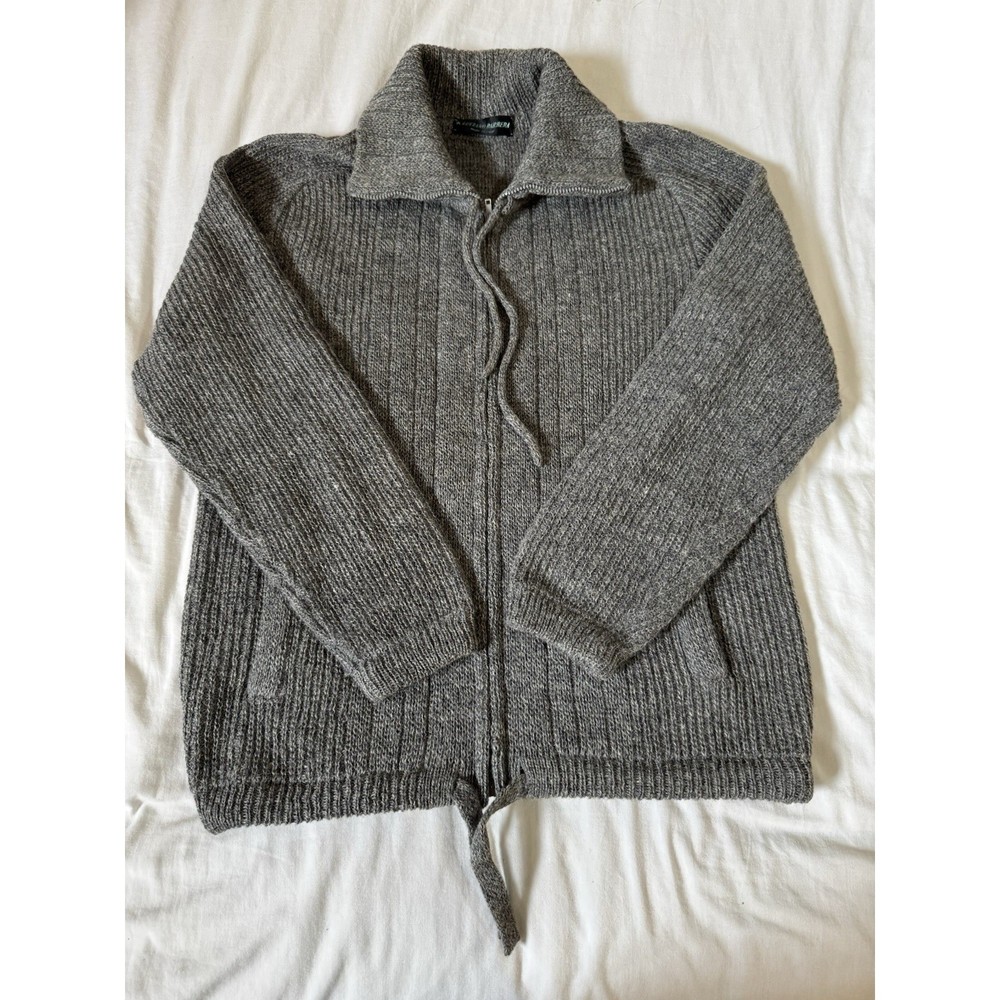 Luciano Barbera Grey Wool & Alpaca Full Zip High Neck Chunky Knit Jumper Size M
