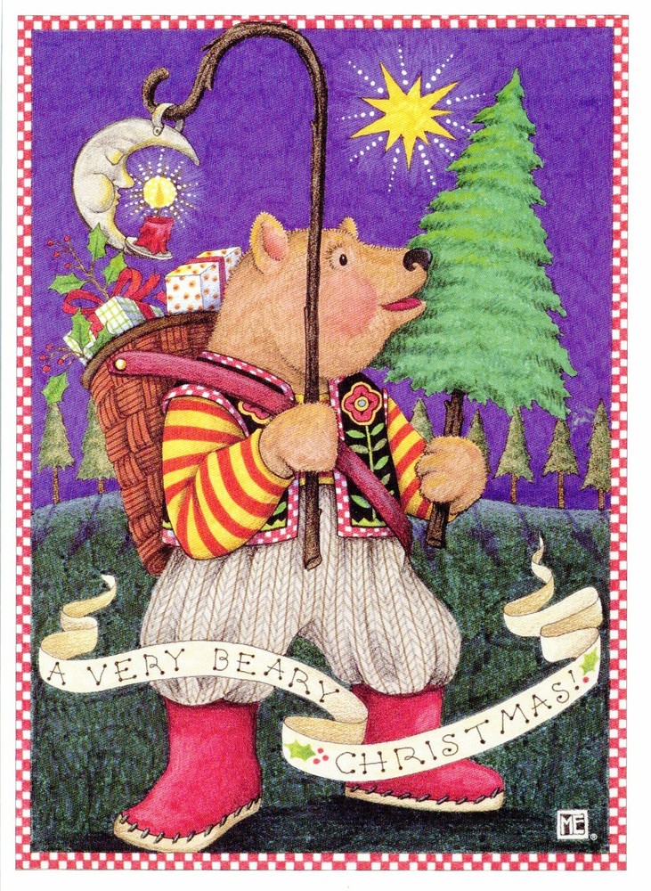 Mary Engelbreit-A VERY BEARY CHRISTMAS Santa Bear-Sunrise Vintage Christmas Card