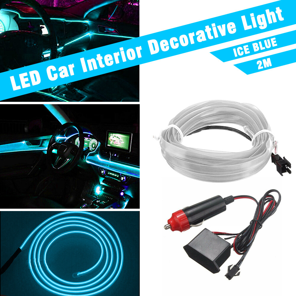 2m Car Interior Atmosphere Wire Auto Strip Light Decor Lamp Accessories Ice Blue