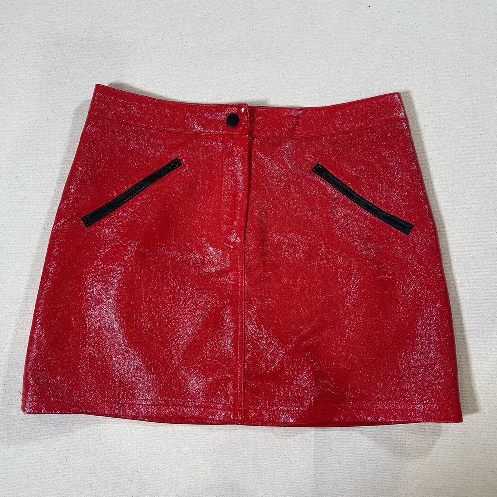 Forever 21 Womens Red Faux Leather Mini Skirt Size M Unlined Short