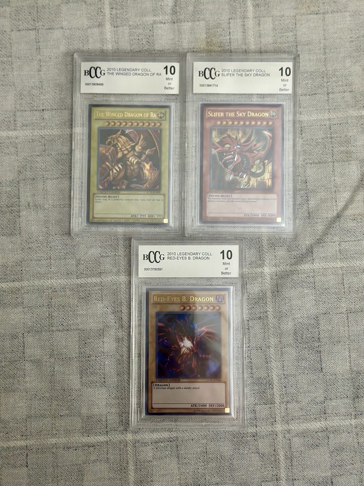 Yugioh Slifer Ra Red Eyes PSA 10 Lot 2010 Legendary Collection LC01-EN002 003 006