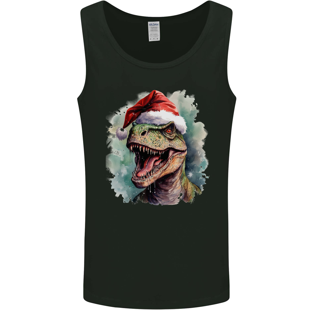 Christmas T-Rex Dinosaur Xmas Hat Mens Vest Tank Top