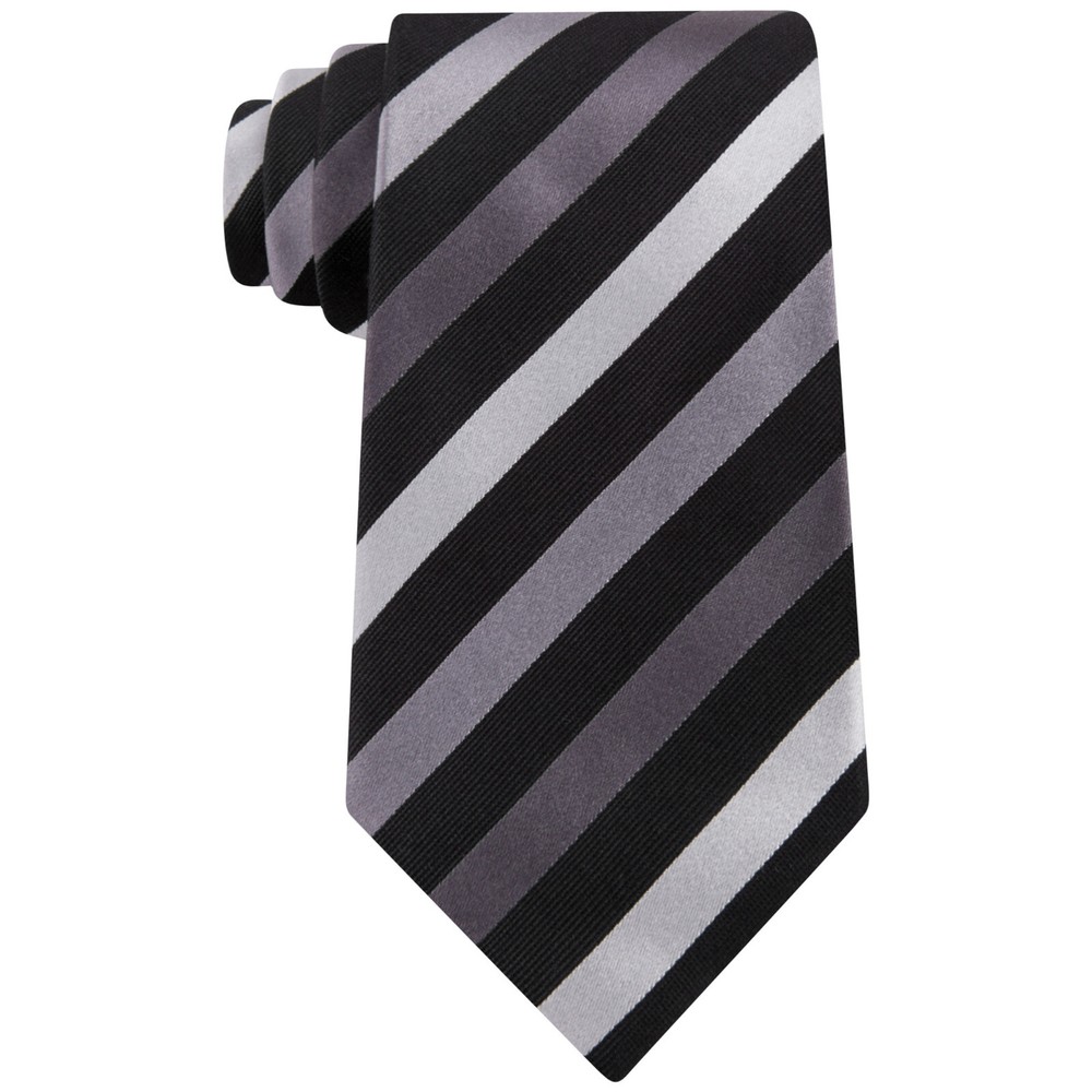 Geoffrey Beene Black Gray Satin Ribbed Stripe Silk Tie Classic Home Collection