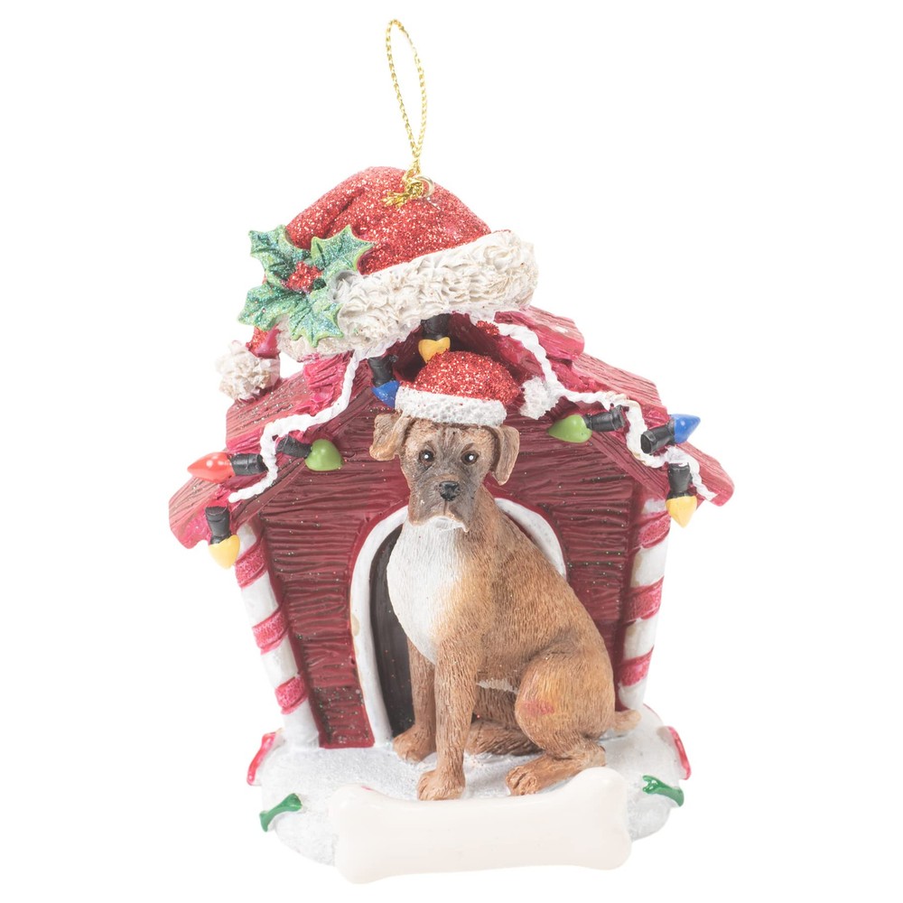 Kurt S Adler 4 Inch Red and Brown Boxer Dog Hanging Resin Ornament  
