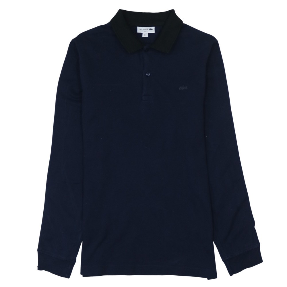 Lacoste Mens Long Sleeve Polo Navy Blue Embroidered Logo Branded Jersey Top S