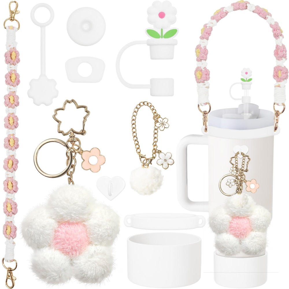 Stanley Cup accessories set with water bottle handle straps and silicone straw