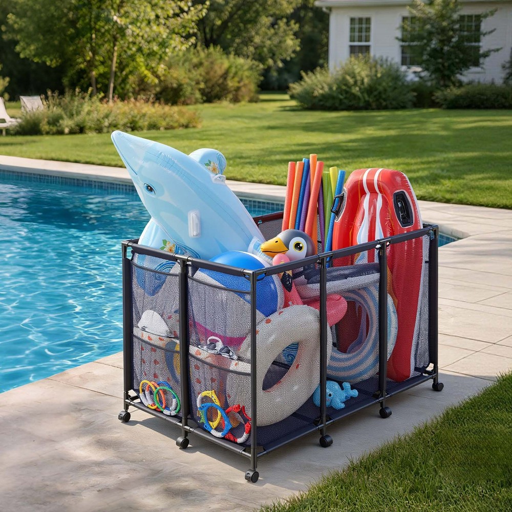 Uimoso Rolling Pool Toy Storage Bin Organizer Metal Frame 48.8 x 32.7 x 32.7 in