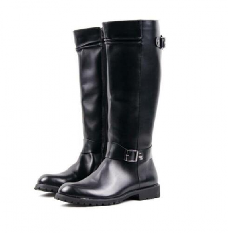 Men's Round Toe Zip Knee High Combat Boots for Casual Outdoor Riding