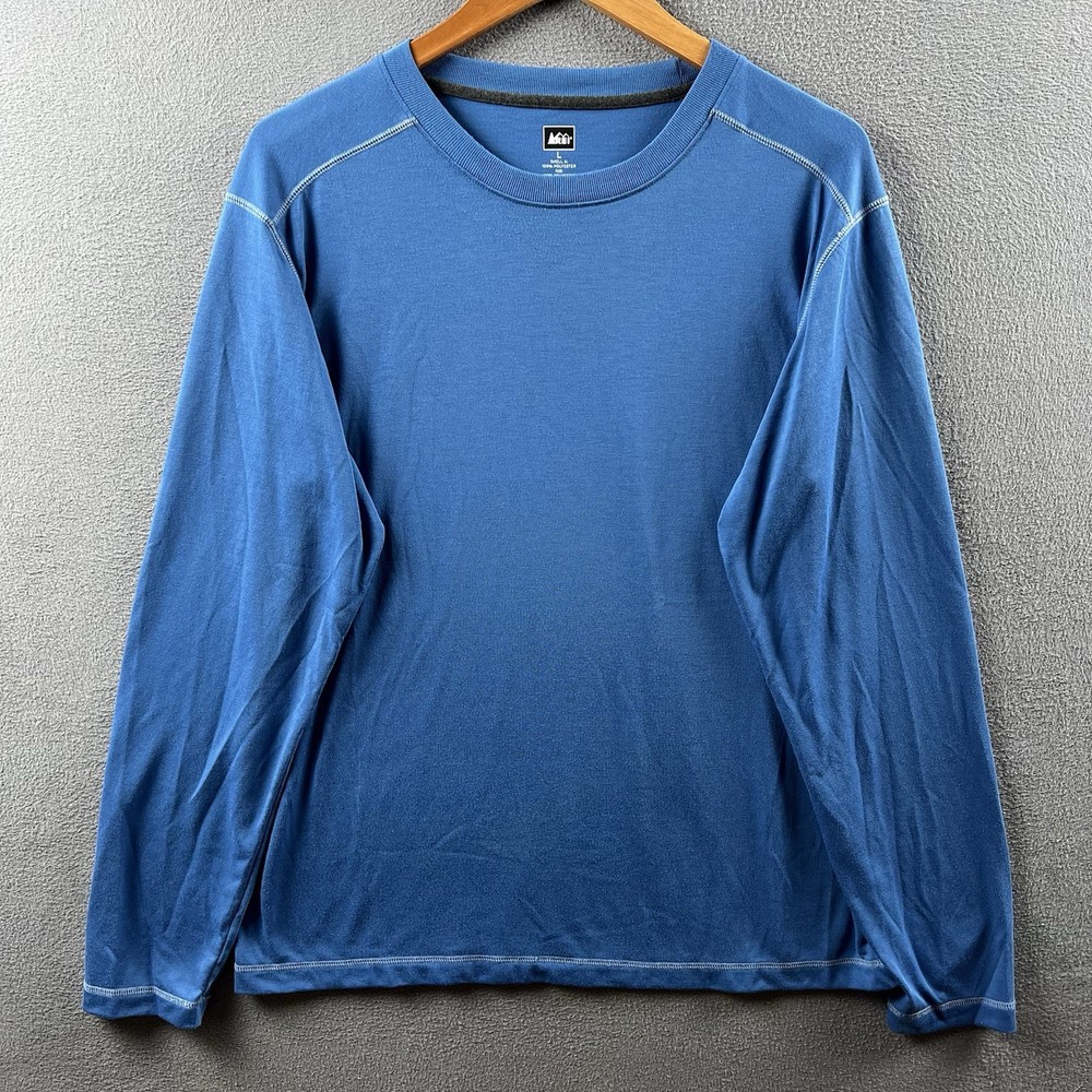 REI Shirt Mens Large Blue Long Sleeve Performance Stretch Outdoor Gorpcore