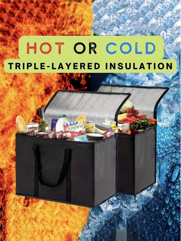 Large Insulated Reusable Grocery Bags with Sturdy Zipper and Handles Cooler Tote