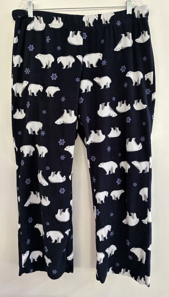Sonoma Intimates Women's White Polar Bear Cozy Fleece Pull On PJ Pants Navy XL