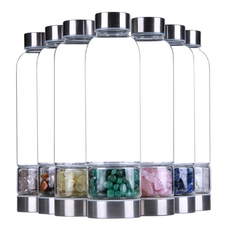 Natural Quartz Crystal Elixir Water Bottle Energy Gemstone Drink Carafe Healing