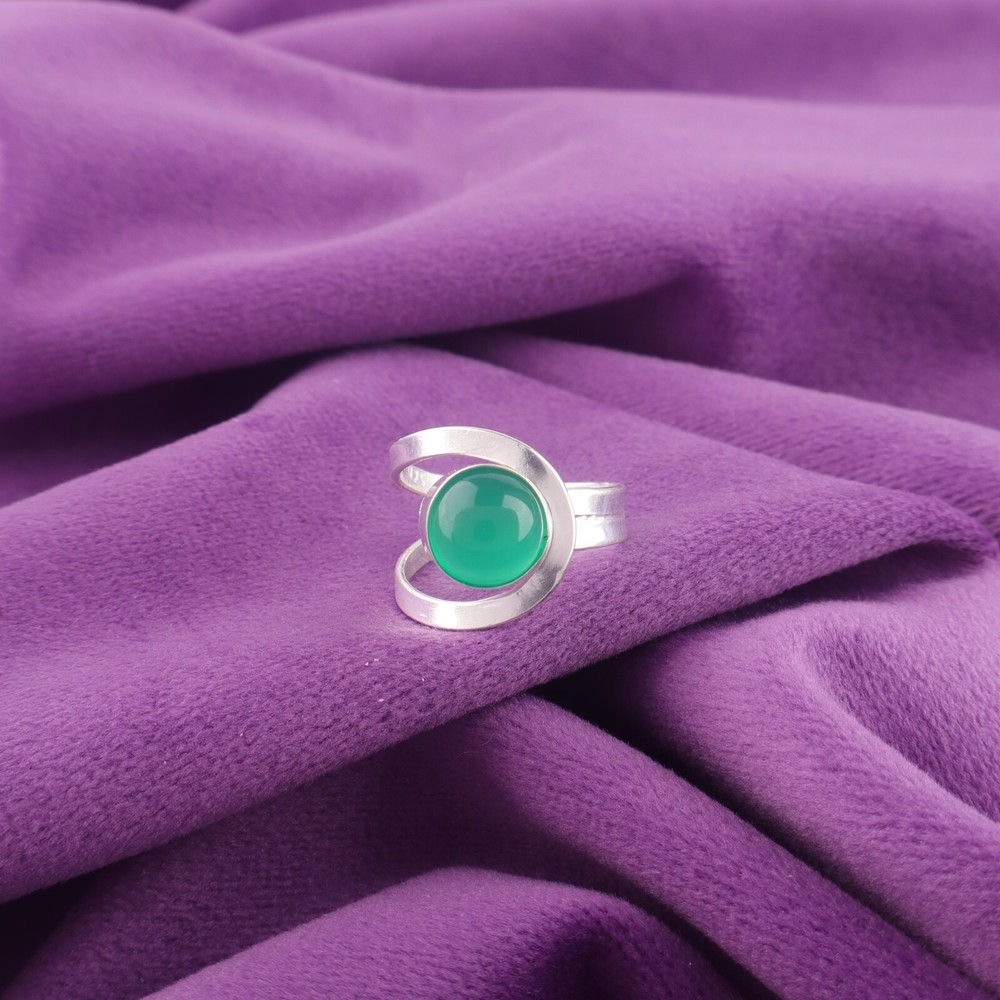 Valentines Deal Green Onyx Cab Gemstone 925 Silver Band Wedding Ring US All Size