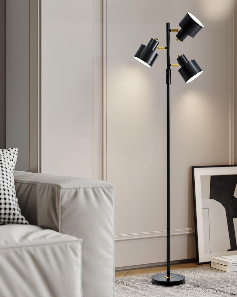 Tree Floor Lamp with 3 Adjustable Rotating Lights，Standing Tall Pole Lamps fo...