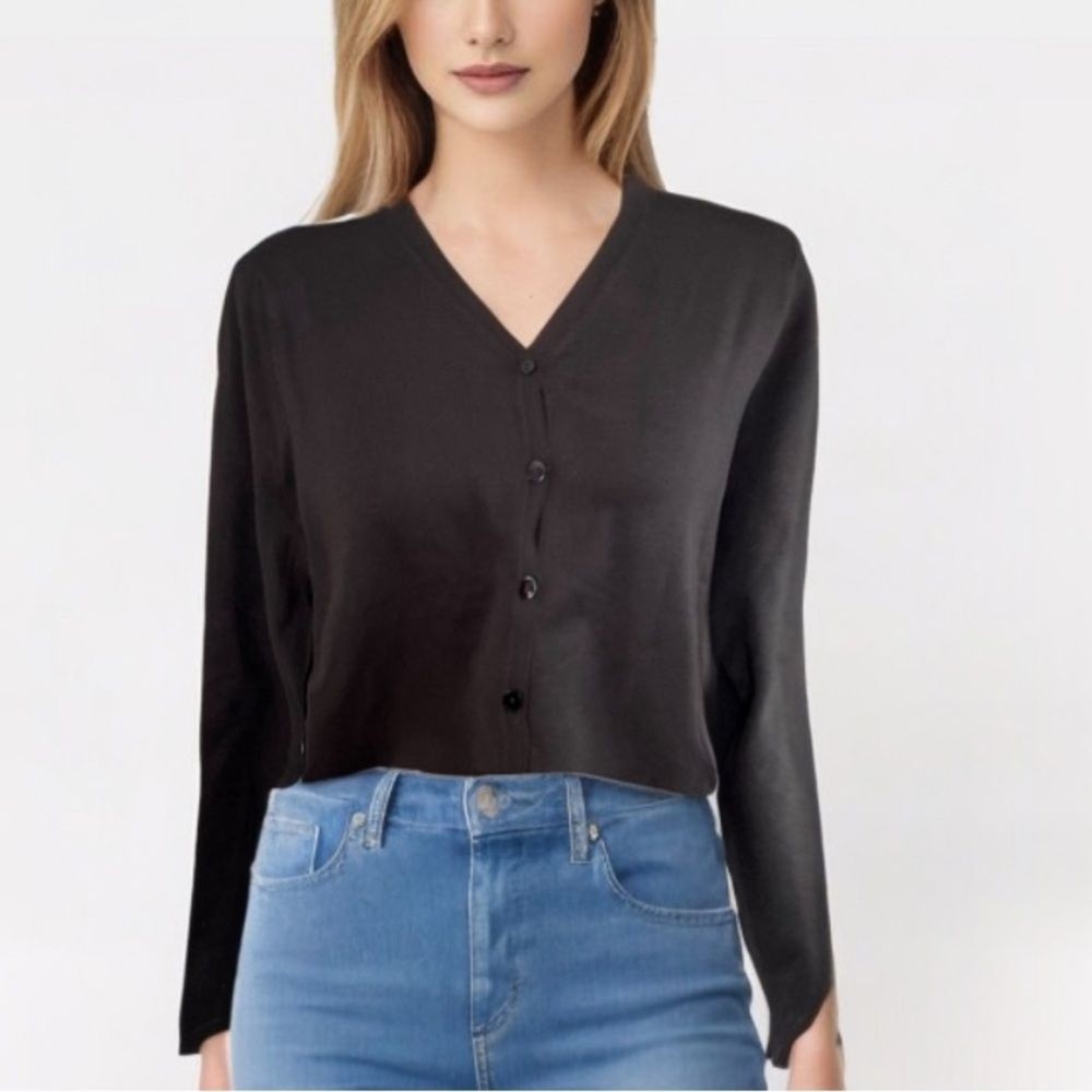 Pendleton Petite Black Silk Blend V-Neck Button Cardigan Sweater Size M P NWT