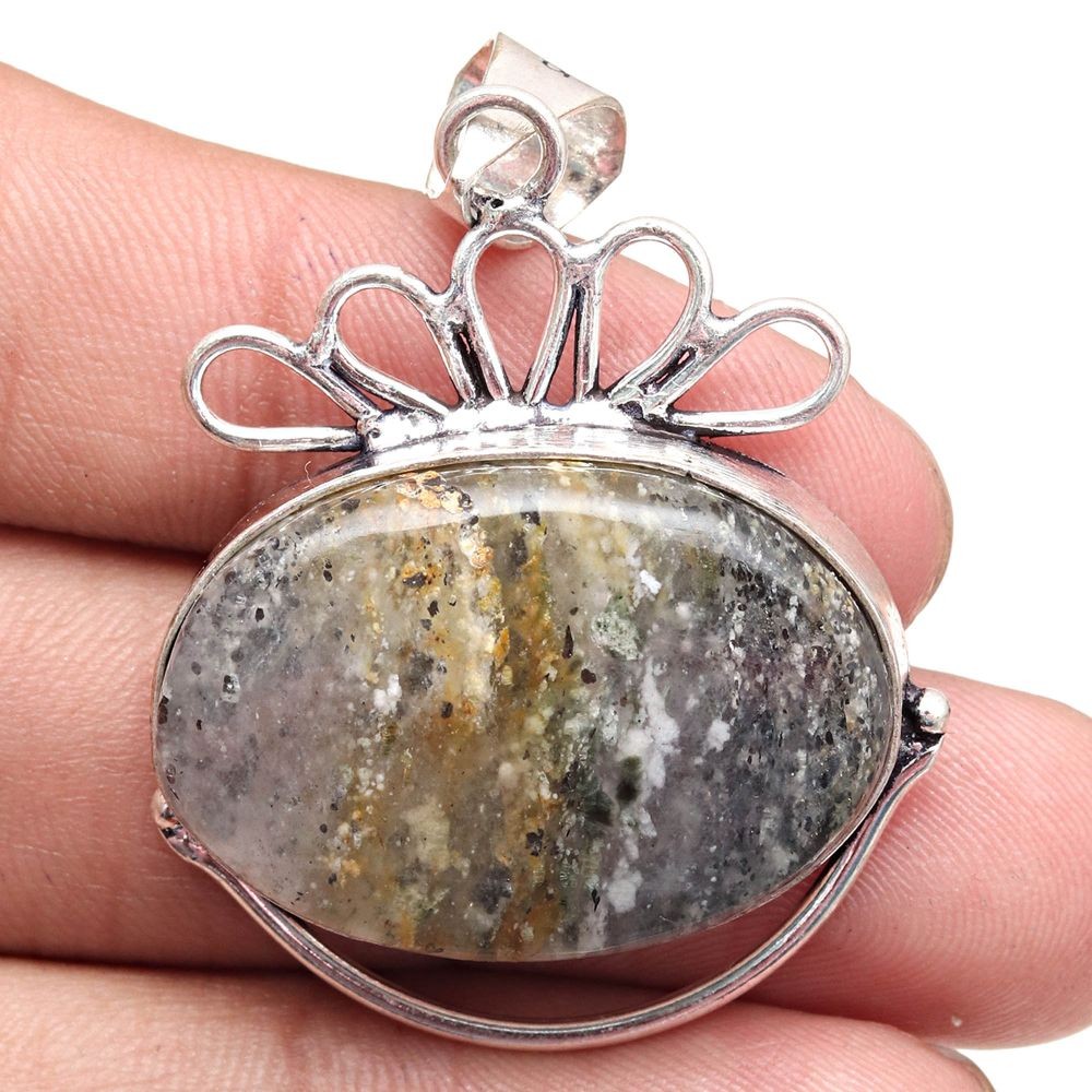Black Rutile Gemstone Pendant Silver Jewelry for Mother's Day 1.75 Inch-image