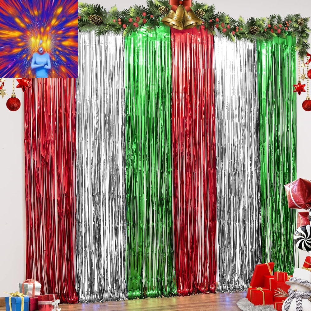 3 Pack Christmas Foil Fringe Curtains Christmas Party Decoration 3.3 X 6.6 Ft Re