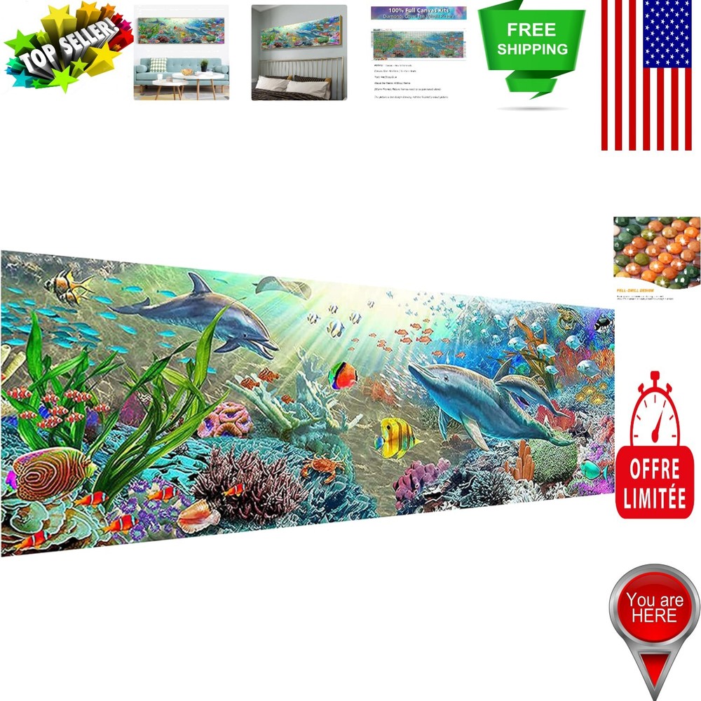 5D DIY Dolphin Diamond Painting Kit for Adults - Full Round Drill 35.4x11.8 Inch
