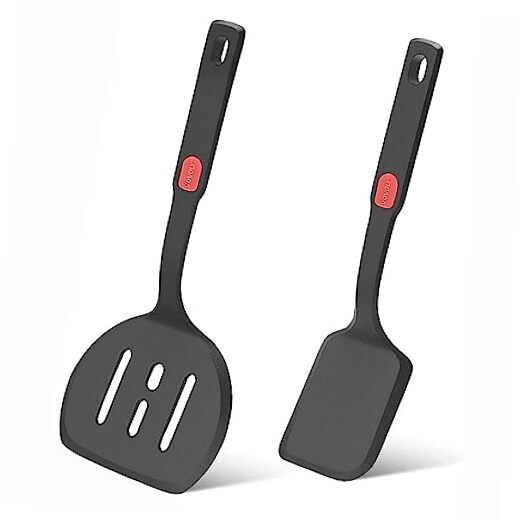 Silicone Turner Spatula Set - Kitchen Spatulas for Nonstick Cookware - Gray