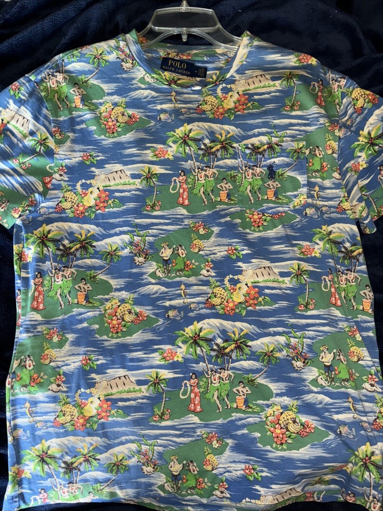 Vintage Polo Ralph Lauren Hawaiian All Over Print T Shirt Size M