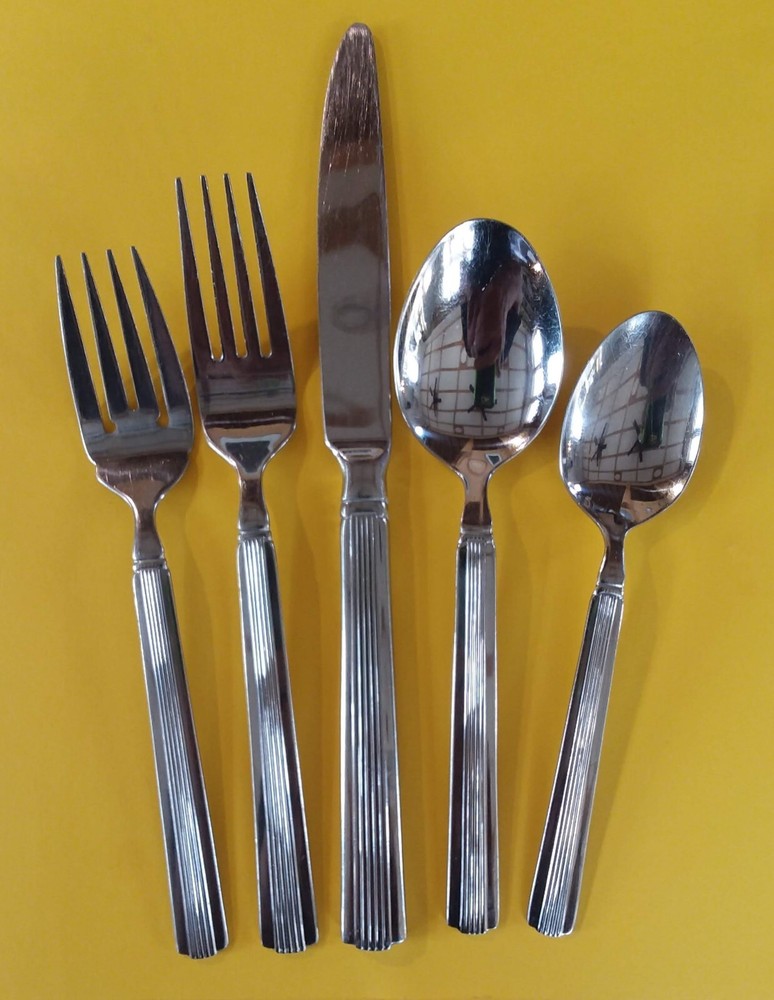 5 Pc Place Setting MACKENZIE Pfaltzgraff Glossy 18/0 Stainless Steel Flatware