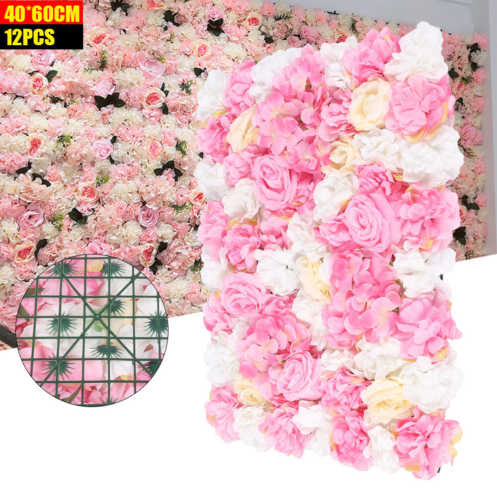 12X Artificial Flower Wall Panel Bouquet Wedding Party Background DIY Decoration