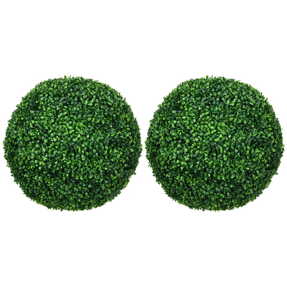 Set of 2 19.75 Inch Artificial Ball Boxwood Topiary Trees Balls