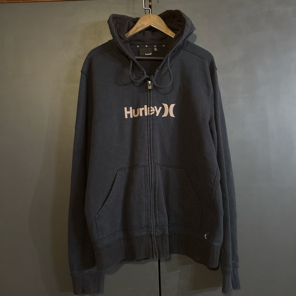 Vintage Y2K Hurley XL Zip Hoodie Skater Grunge Faded Fray 2000s Sweatshirt
