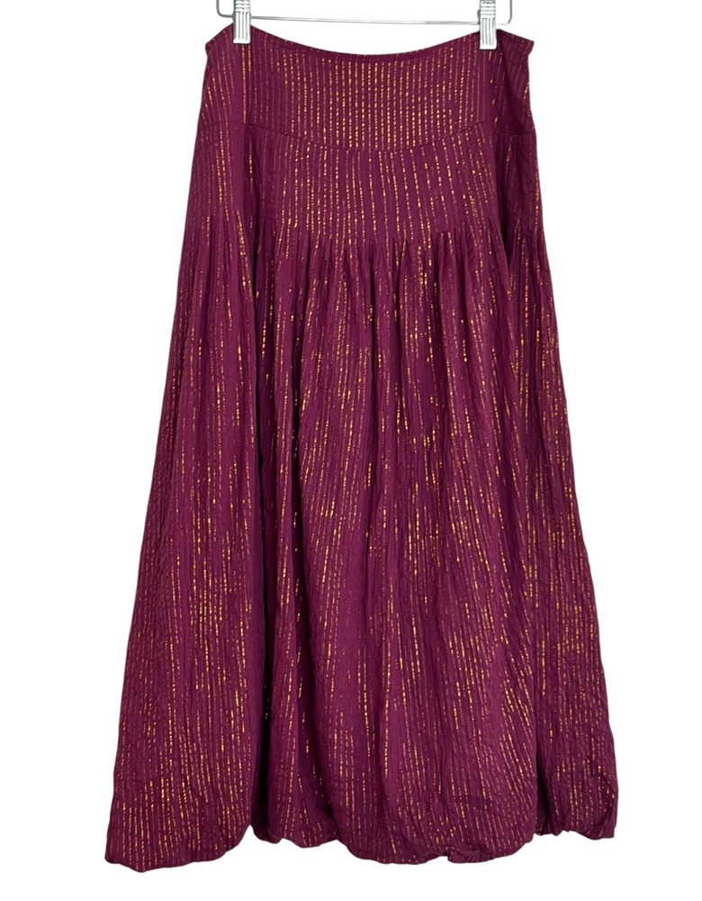 Soft Surroundings purple gold metallic bubble hem midi skirt size XS