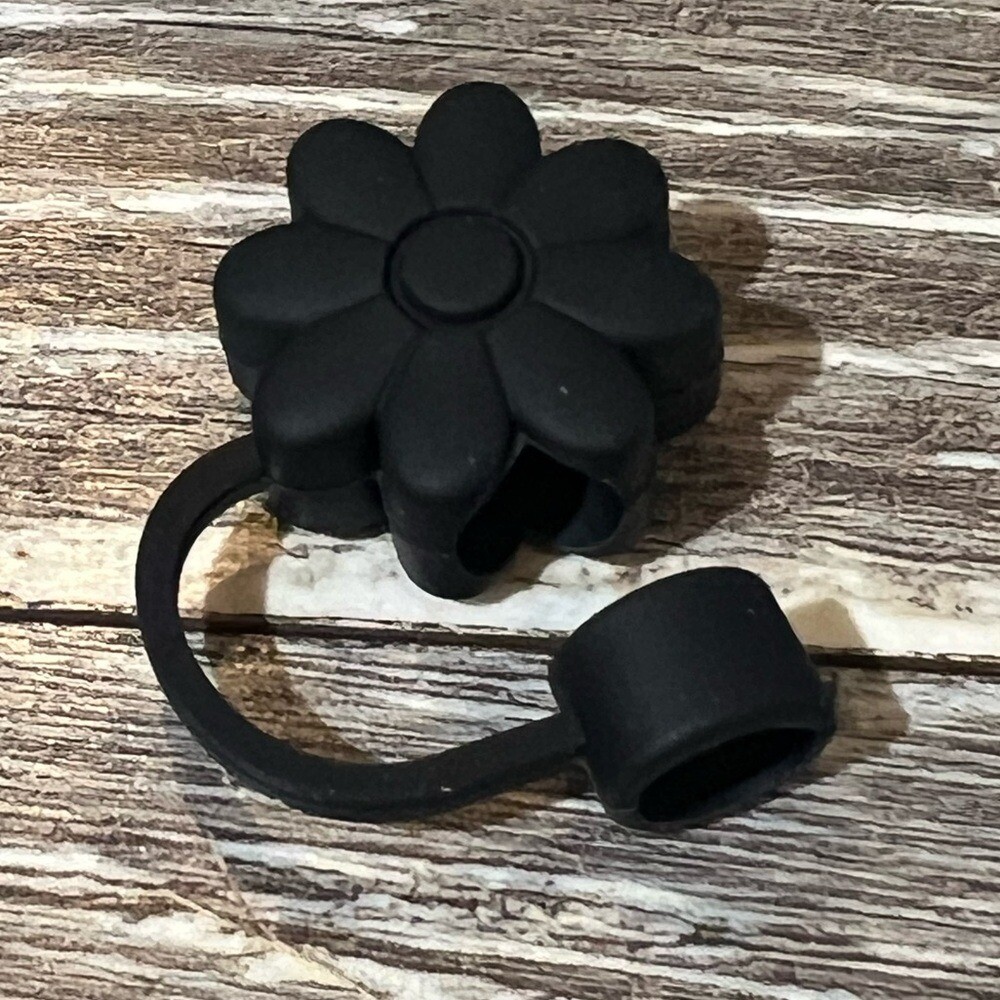 Stanley Cup Straw Cover Cap Silicone Black Flower 30/40 Oz Size Compatible New