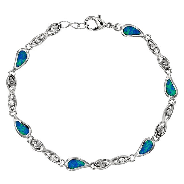 Australian Opal Inlay & Topaz 925 Solid Sterling Silver Tennis Bracelet OB5