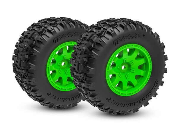T&W GREEN WHL SLDGEHMMR TIRE (2) Traxxas Mini Maxx TRA10770GRN