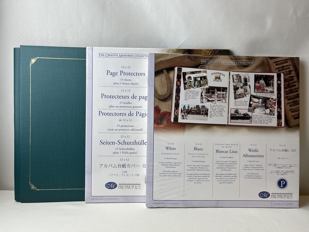 Creative Memories Green 12x12 Album + 15 White Pages + Page Protectors
